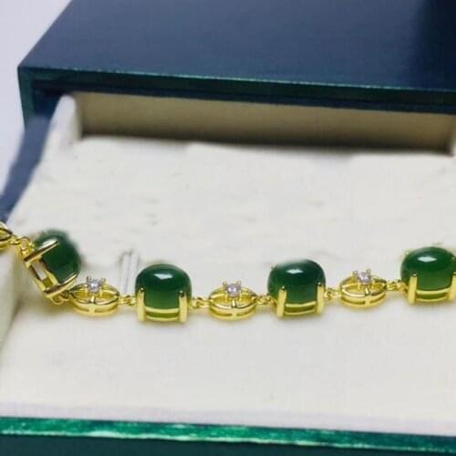 Noble Female Retro Thai Silver Fashion Women S925 Natural Hetian Jasper Gold Chain Bracelet
