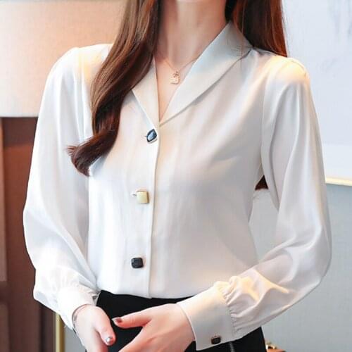 Blouses Woman 2021 Fashion White Blouse Women Tops V-neck Office Ladies Tops Long Sleeve Chiffon Blouse Women Shirts Blusas C210