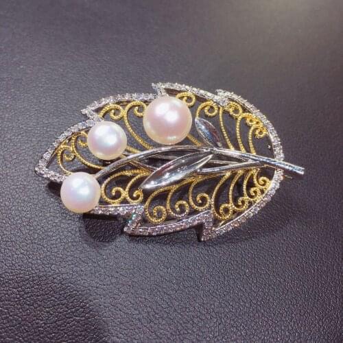 Natural freshwater pearl brooch pin beaded leaf brooch personalized clothing upscale boutique technology