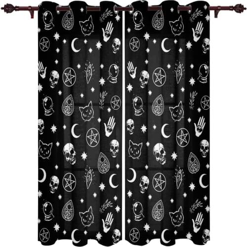 Black Witch Skull Moon Divination Window Curtains Home Decor Curtains for Living Room Bedroom Items Christmas Curtains