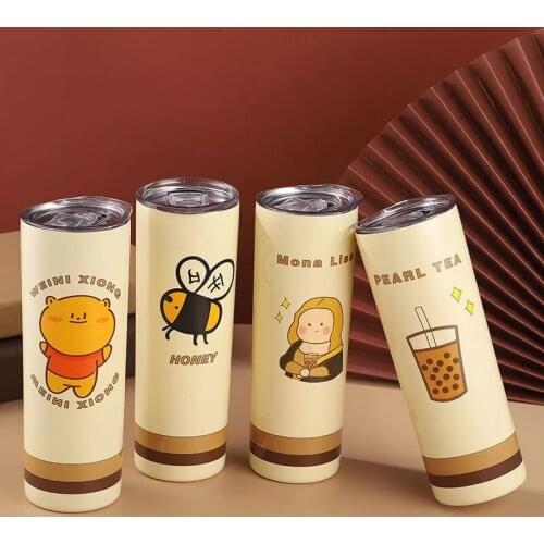 Kids Thermos Mug With Straw Creative Stainless Steel Japan Candy Color Drink Cans Students Personality Thermos Trendy Straw Cup