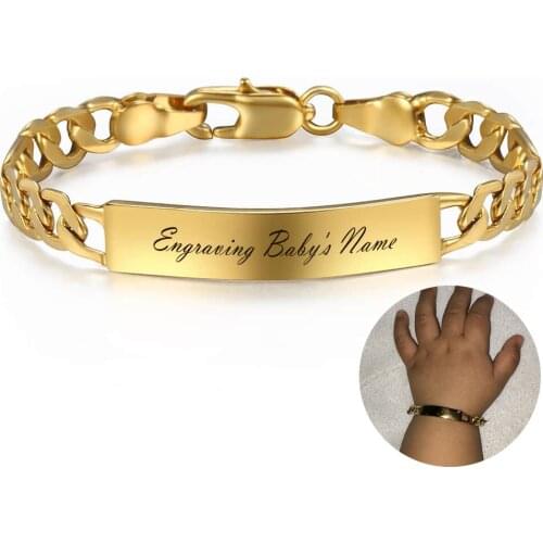 Smooth Gold Silver Color ID Bracelet For Baby Figaro Link Chain Fashion Jewelry Gifts Name Engraved Bangle 2021 LGB426SF114