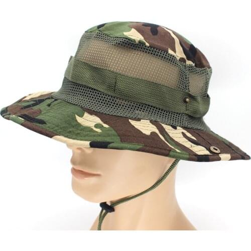 Hollow Out Camouflage Tactical Bucket Hats Mesh Quick Dry Cap Army Military Sniper Paintball Outdoor Fishing Fisherman Hat