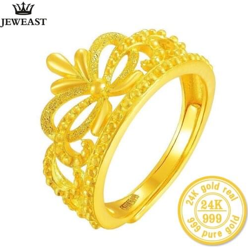 ZZZ 24k Gold Ring Pure Fine Jewelry Queens Crown 999 Solid Grind Arenaceous Relief Adjustable Women Party Trendy Wedding Bands