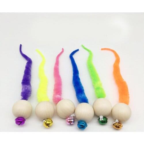 Bell Balls Cat Toys Pet Wooden Ball Head Plush Tail Cat Toy Bell Sounding Kitten Bite Toys Pet Chewing Toys Cat Accessories