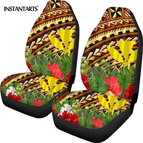 INSTANTARTS Vintage Pattern With Hibiscus Flower Print Vehicle Seat Protector Set of 2 Comfortable Car Interior Seat Covers Soft