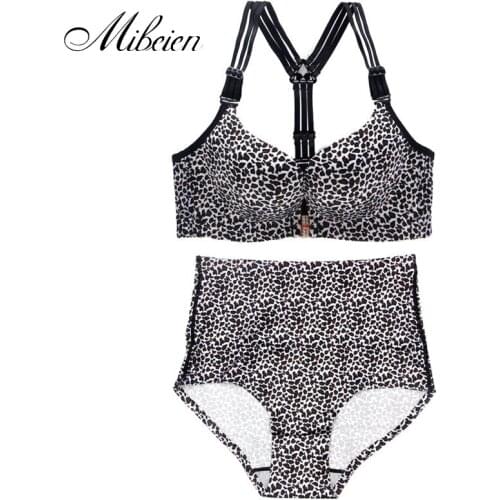 Lingerie set sexy ABCDE cup front button plus size bra set lingerie femme Leopard print beauty back with Y strap big size bra se