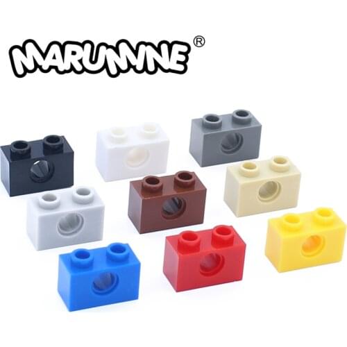 MARUMINE 100PCS Technic Brick 1 x 2 with Hole 3700 Plastic Building Bricks Set Gift Educational Robot Classic Toys For Children