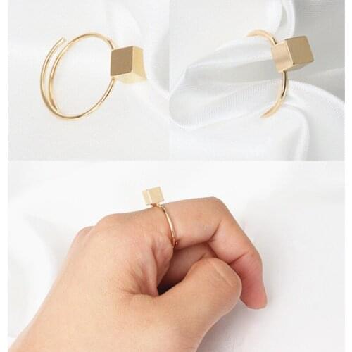 Square Rings Gold Color Geometric Cube Ring Woman Adjustable Rings Simple Fashion Accessories Jewelry Wholesale