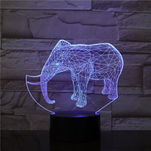 Elephant Shape 3D Illusion Lamp 7 Color Change Touch Switch LED Night Light Acrylic Desk lamp Atmosphere Lamp Novelty 2479