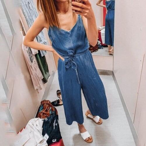 Summer Women Ladies Playsuit Party Jumpsuit Women Large Size Loose Overalls Sleeveless Strap Long Romper