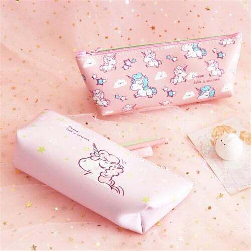 Cute Unicorn Pencil Bags Kawaii Pu Leather Cartoon Pencils Pouch Bags Student Stationery Supplies Storage Bag Pencil Box