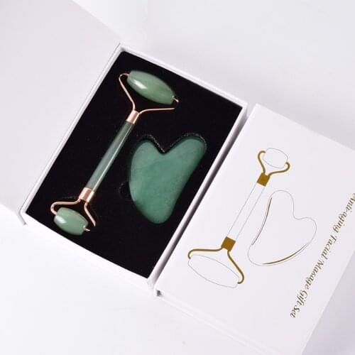 Rose Gold Jade Roller Face Scraping Tool Set Gua Sha Natural Aventurine Massage Body Face Healing Stone Health Care Beauty
