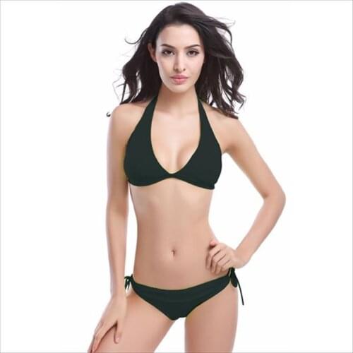 2020 New Hot Sale Bikini Women Sexy Gather Sollid Free Size Padded Halter Girl Bathing Suit Bikinis Set Female Swimwear