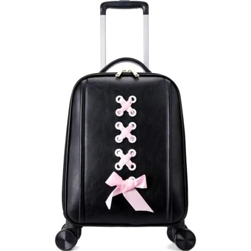 2020 New girls White bow Trolley Suitcases handbag Women Fashion black Carry On Spinner brand Rolling Luggage koffer Travel Bag