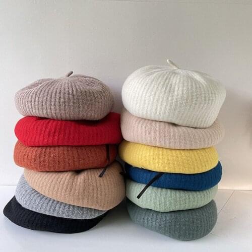 New Autumn Winter Warm Wool Knitting Lady Berets Hat For Men Women Leisure French Artist Painter Hat Octagonal Hat Beanies