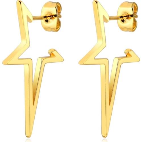 New Arrival Punk Gold Color Stainless Steel Ear clip Pentagram Fashion Ear Stud Earrings Piercings Fashion Jewelry Gifts