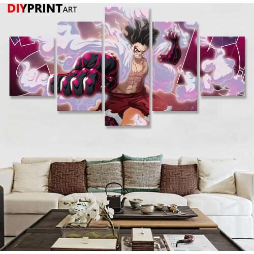 One Piece Monkey.D.Luffy Gear Fourth Snakeman 5 Panel Wall Art Wall Decorations Living Room Paintings A2191