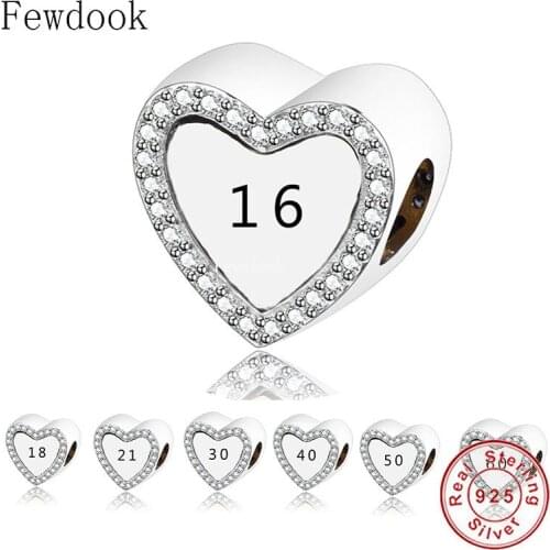 Fit Original Charm Bracelet Authentic 925 Sterling Silver Number Happy Birthday Anniversary Bead For Making Women Berloque 2021
