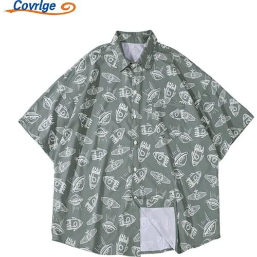 Covrlge New Hot Short Sleeve Mens Shirt Summer Printing Trendy Casual Fashion Daily Button Up Shirt Fashion Male MCS145