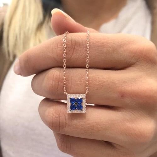 Sapphire Square Italian Quality Thick Chain Silver Necklace