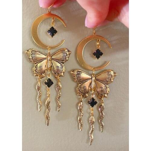 Golden Butterfly Snake Earrings, Hypoallergenic Earrings