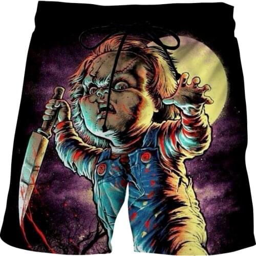 Mens summer shorts funny 3D printed Horror Movie Chucky casual Shorts hip hop swimming Pants quick-drying surf essentials 6XL