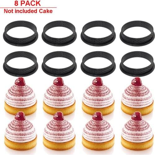 8Pcs Tart Mold Ring Cake Inner Perforated Cutter Round-Shape Mousse Silicone Circle Pie Decorating Cake Supplies Baking Tools