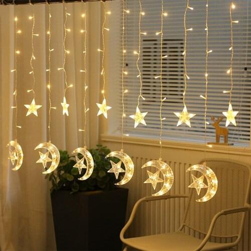 110V 220V Plug 2.5M LED Moon Star Lamp Fairy Curtain Light Christmas Garland String Lights for Home NEW YEAR Wedding Decoration