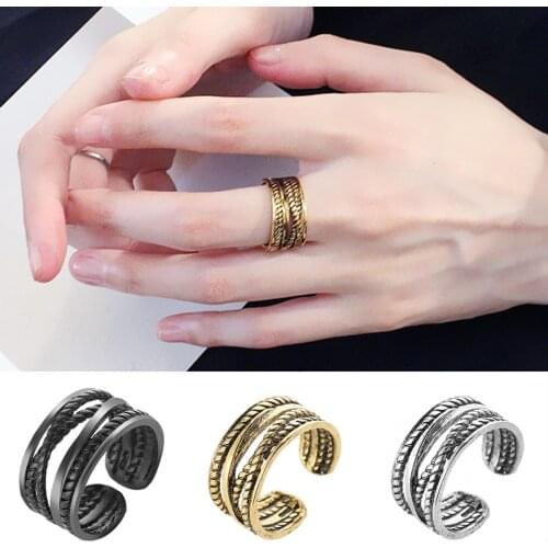 Vintage Twisted Open Rings Silver Color Black Opening Adjustable Finger Ring Women Men Punk Thumb Ring Jewelry Accessories
