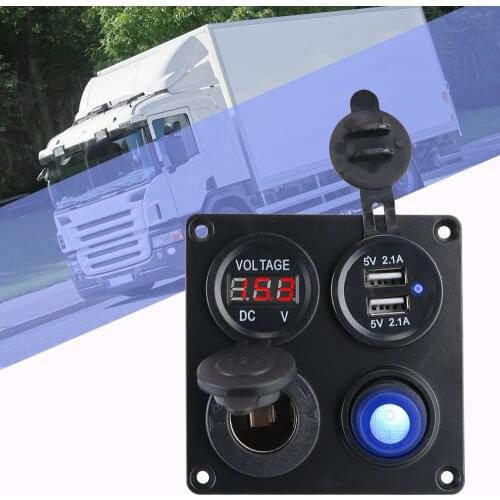 Dual USB Power Charger Cigarette Lighter Digital Voltmeter Car Charger Toggle Switch Panel 4 In 1 12V 4.2A Power Socket