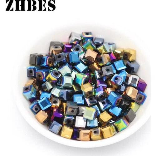 ZHBES Plating Colour 6MM 50pcs Square Shape Austrian Crystal Charm Spacer Loose Beads For Jewelry Making DIY Bracelet Findings