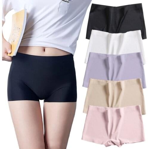Ladies Seamless Boxer Briefs Solid Color Ice Silk Briefs Breathable Close-Fitting Mid-Waist Comfortable Womens Underwear