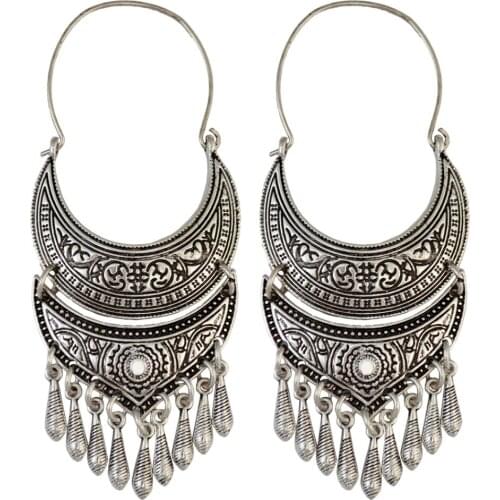 Egyptian Turkish Antique color Gold Sun Carved Large Earing Tassel Dangle Drop Earrings for Women Pakistan India jhumka Jewelry