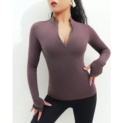 Women Quarter Zip Pullover Running Shirts Long Sleeve Activewear Tops Tight Lightweight Workout Fitness T-shirt with Thumb Hole