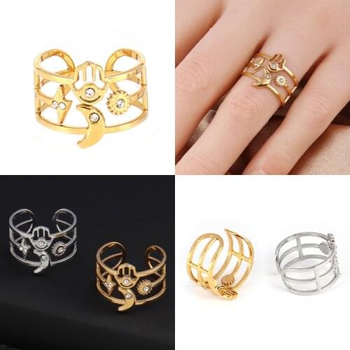 Punk Womens Ring Stainless Steel Rings Open Rings For Women Geometry Ring Ring Heart Moon Ring Chain Rings Wholesale Jewelry
