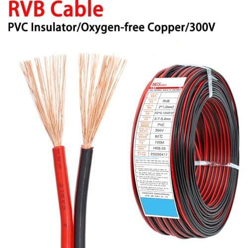 1 Meter RVB Red Black 2 Pins Electrical Wire 22 20 18 16 14 12 AWG PVC Insulated Bare Copper UL2468 Power Lines LED Cables