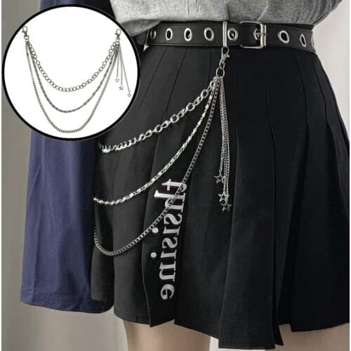 1PCs Star Pant Chain Women Three Layer Street Metal Trousers Key Chain Punk Hip-Hop Waist Chains Belt For Pants Jeans Key Chains