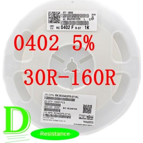 100PCS SMD Resistor 0402 5% RC0402JR-07 Series 30R 33R 36R 39R 43R 47R 51R 56R 62R 68R 75R 82R 91R 100R 120R 130R 150R 160R