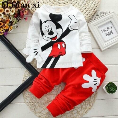 2019 New Cotton Baby Clothing Fashion Casual Cartoon Pattern Childrens 1-2-3-4 Years Old Long Sleeved Trousers Two Pieces