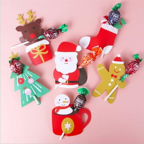 2021 Cartoons Santa Paper Lollipop Cards Gingerbread Man Lollipop Gift Decor Christmas Gifts Christmas Decorations for Home Kids