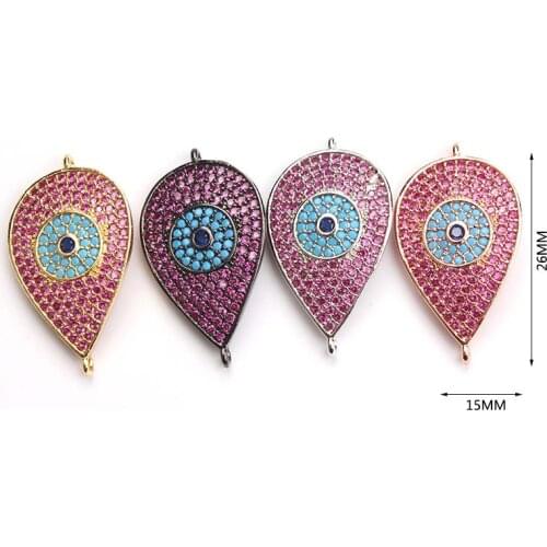 2020 New Micro Pave CZ zircon 15*26mm Evil Eye charms connectors for women diy bracelet necklace pendant jewelry accessories