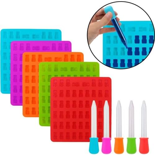 53-Cavity Mold Tray Fondant Cake Decorating Baking Tool 3D Gummy Bears Silicone Mold DIY Candy Chocolate Dessert Mold
