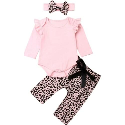 Able Newborn Baby Girls Clothes Long Sleeve Tops+Leopard Pants Headband Outfits Set new