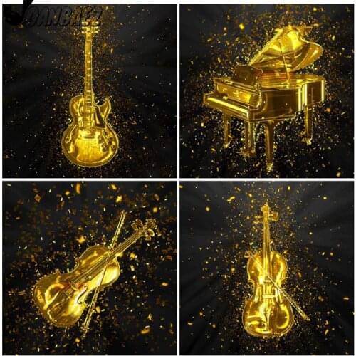 5D Diy Diamond Painting Still Life Cross Stitch Golden Masek Piano Cello Sticker Diamond Embroidery Hand-Mosaic Decoration Gift