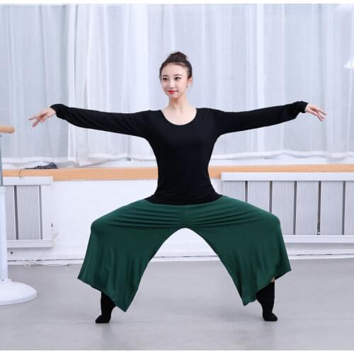 Latin Dance Green Navy Blue wide leg pants Tango Cropped trousers Cha Salsa rumba modern Dance wear costumes Yoga Modal