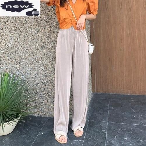 Women Elastic High Waist Casual Sweatpants Summer Trousers Office Lady Elegant Thin Section Loose Pleated Wide Legged Suit Pants
