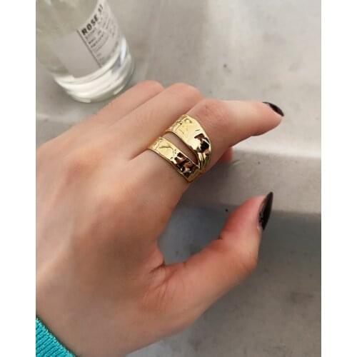 18K Gold Authentic 925 Sterling silver White/gold dysmorphism Irregular concave-convex Foil Long Ring ADJUST jEWELRY TLJ1455