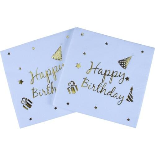 33*33cm 2-layer Happy Birthday Party Bronzing Gold Silver Vintage Napkins Servilletas Decoupage Paper Elegant Towels Home Decor