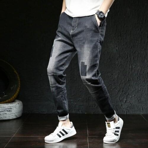 H508 Autumn Men Harem Jeans Loose Classic-Fit Retro Fashion Chic Stretch Streetwear Unique Bleached Zipper Fly Denim Trouser